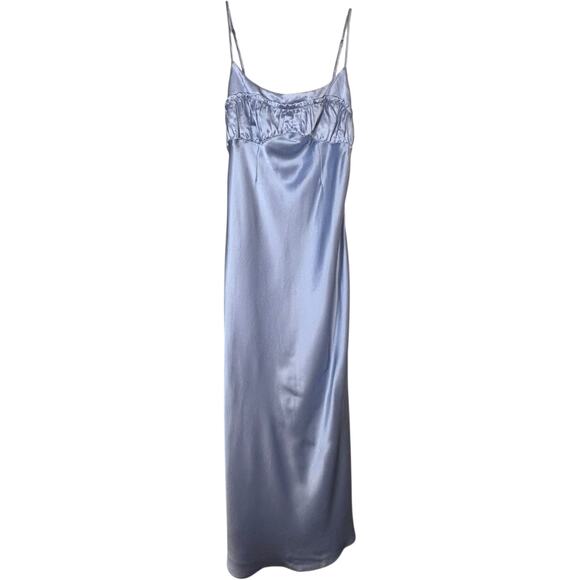 Fleur Du Mal, NWT Women’s Ruched Bust Dress in Cloud, Satin Midi - Blue, Medium - Picture 4 of 10